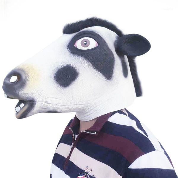 

wholesale- full face overhead cosplay masquerade fancy mask dress up latex carnival for party mask theater prop dairy cow1