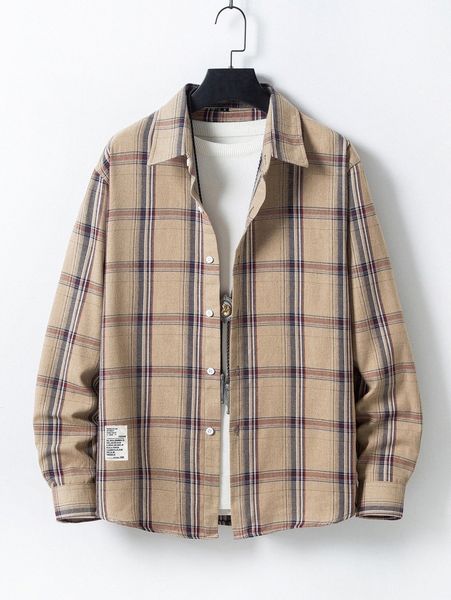 

men plaid slogan patched detail shirt without tee p1jf#, White;black