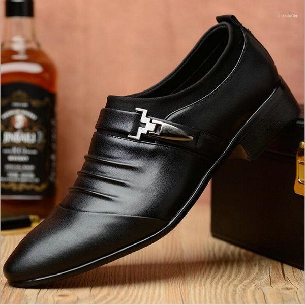 

men business casual oxford shoes fashion pointed leather shoes office men dress large size c21-3311, Black