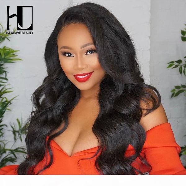 

hj weave beauty 4x4 lace closure wig brazilian virgin hair body wave lace wigs for black women pre plucked with baby hair, Black;brown