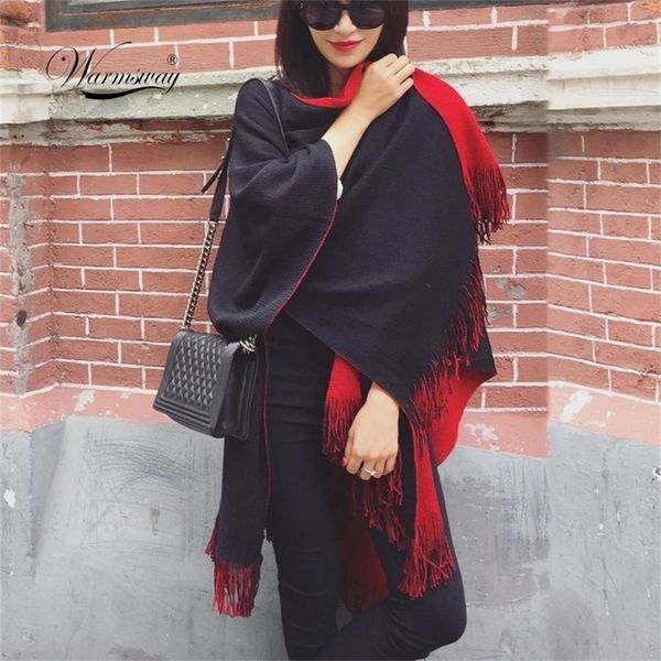 

quality guarantee oversized reversible reversed women winter knitted cashmere poncho capes shawl cardigans sweater coat c-008 201210, Black
