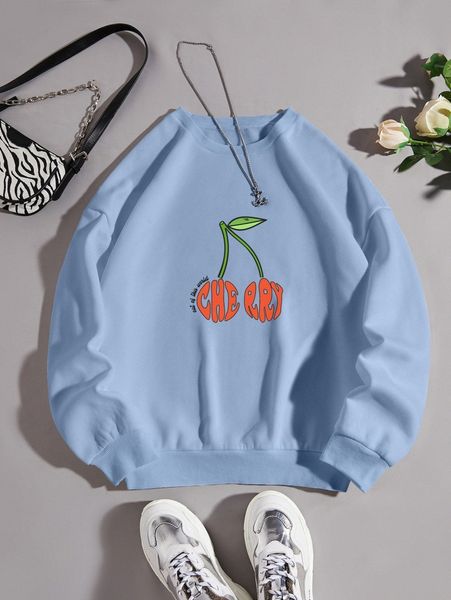 

cherry & slogan graphic thermal pullover n1zn#, White;black