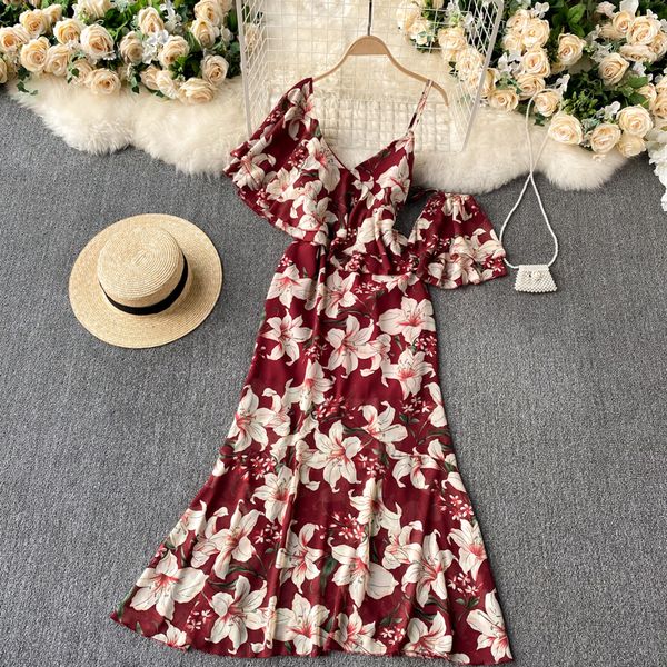 

2021 new singiny design girdle women's chic dresses summer off the shoulder frilly holiday dress long 9uv8, Black;gray