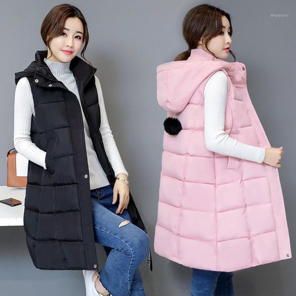 

2021 women autumn winter vest coat hooded women long vest sleeveless warm chaleco mujer gilet casaco feminino1, Black;white