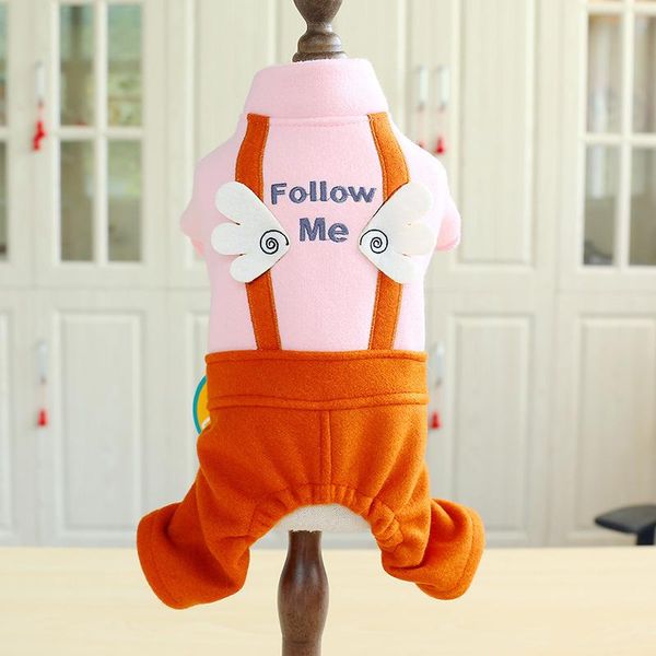 

dog apparel autumn/winter est clothes with angel wing decor pink grey colors strap pants fashion pet jumpsuit flower decoration