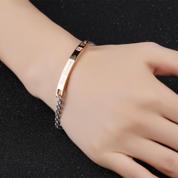 

2pc / set romantic его королева ее король пара браслетов из нержавеющей стали matching напульсник lovers браслет корона браслет, Black