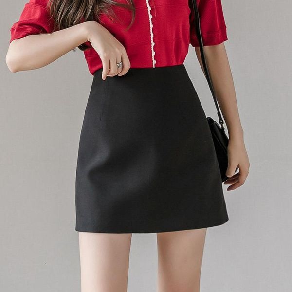 

summer high waist a-line skirt women solid chiffon mini skirt women pink thin mini skirt femme for office wear, Black
