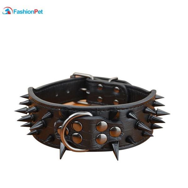 

2 "width pu leather big dog collar with black sharp spikes studded for large dog p jlljgd lucky2005