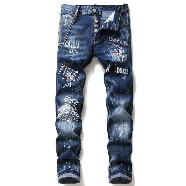 

2020 new european italy blue men brand jeans pants men slim jeans patchwork letter moto & biker pants for