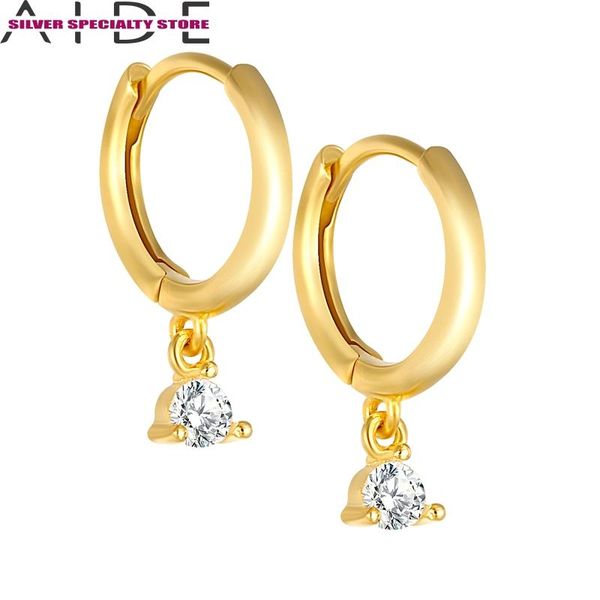 

hoop & huggie aide zircon earring 925 sterling silver earrings for women piercing fine jewelry pendientes valentine's day gifts, Golden;silver