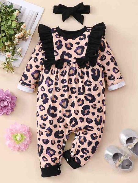 

baby leopard ruffle trim jumpsuit with headband she, Blue