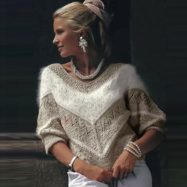 

new sweater ladies v-neck symmetrical v-shaped knitted pullover loose casual warm knitted sweater, White;black