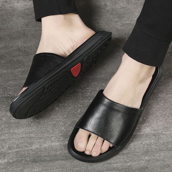 

100% genuine leather sandals men summer shoes cow leather black beach sandals man non-slip thick sole men slippers ka2263 t200420