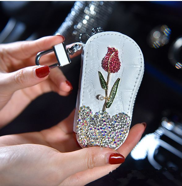 

ladies interior 2019 creative decorations birthday gifts fashion rose flowers diamond car key case2c3h