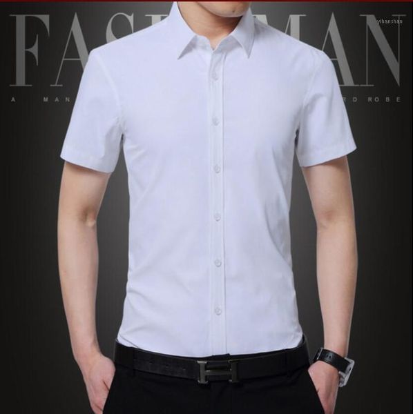 

021 new summer plus size business&casual men dress shirt short sleeve shirt solid color slim fit man shirts1, White;black