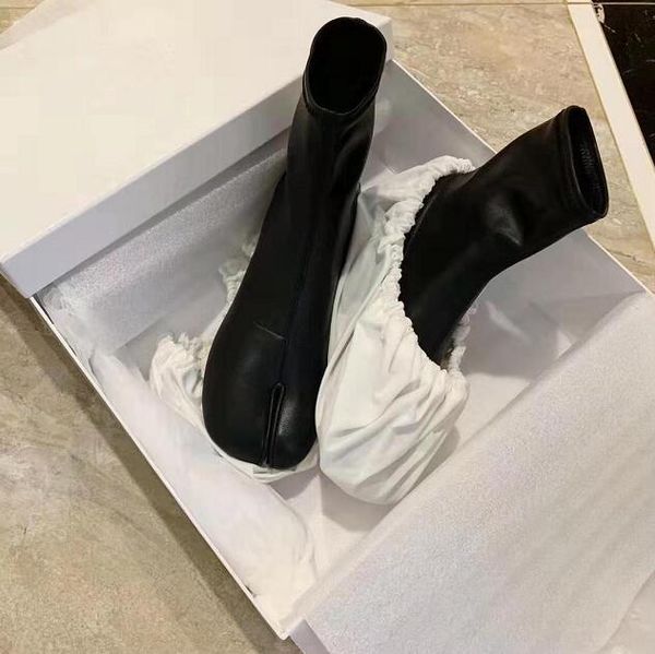 

woman paris tabi boots style japan original box 40mm heel black leather tabi ankle boots sock split toe new shoes 35-39