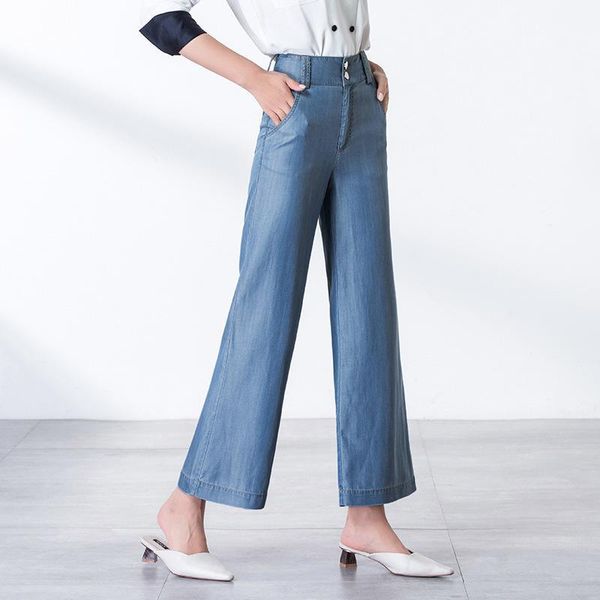 

women's jeans the summer 2021 han edition of fashion leisure relaxed waist nine points wide-legged panty in 91871, Blue