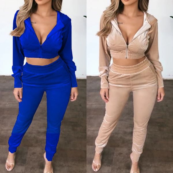 

hirigin two piece set women velvet hoodied long sleeve crop stacked pants leggings 2 piece set outfits tracksuit sweatsuit c0123, Gray