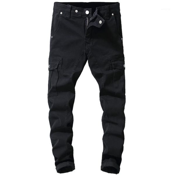 

black jeans men's multi-pockets tooling denim pants streetwear cargo pants men jeans fashion designer hip hop male1, Blue
