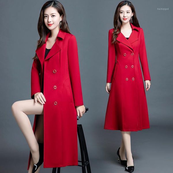 

windbreaker women's spring dress 2020 new noble, foreign style, fashion, thin temperament, knee high women's long coat1, Tan;black