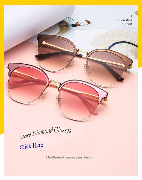 

gradient rhinestone diamond semi rimless sunglasses oval retro metal women glasses, White;black