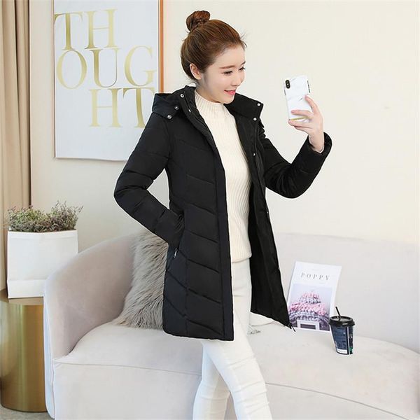 

2018 new women's down cotton jacket medium long section parkas casual warm jacket winter ladies big fur collar wadded coat vs1181, Black