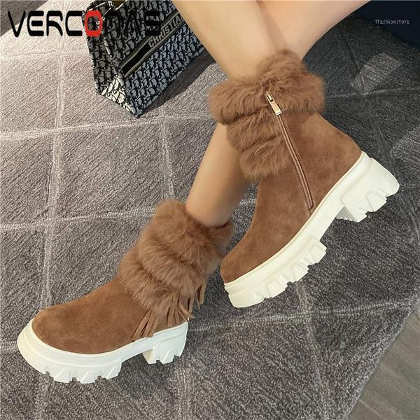 

boots verconas autumn winter warm snow fashion ankle for women casual shoes woman fringe thick heels1, Black
