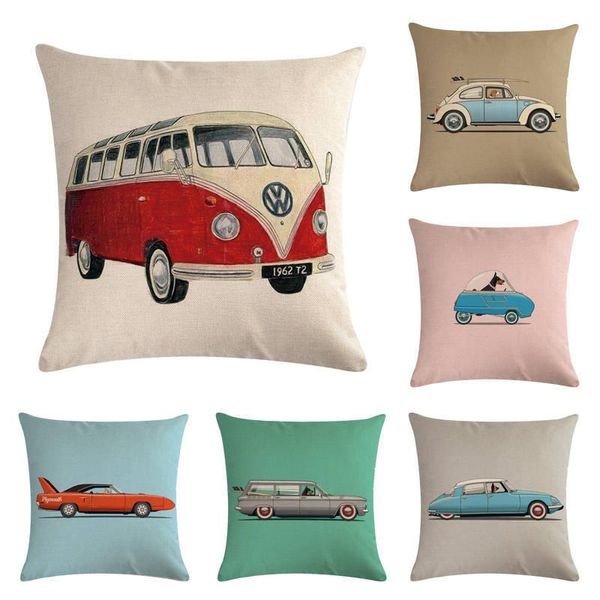 

cushion/decorative pillow retro bus series pattern throw cover cushion case cotton linen material decorative