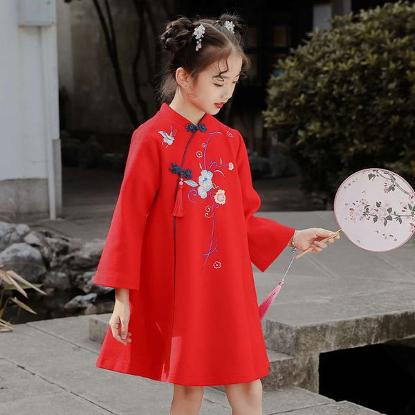 

cheongsam autumn girls' winter plush new middle school and universi children's tang princs drs ancient chine costume super fairy, Red;yellow