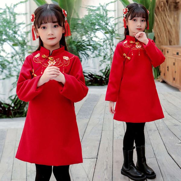 

2020 double-sided cloth long sve tang dynas skirt autumn winter girl's new year drs, Red;yellow