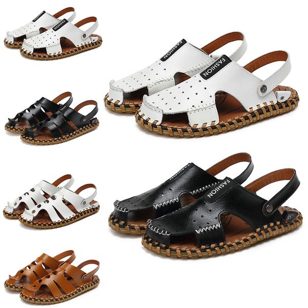 

new non-brand men leather sandals black white brown outdoor sandy beach mens fashion spring summer sandals walking size 39-45