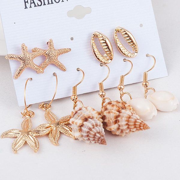 

7 style seashell earrings set for women starfish shell cowrie statement earrings 2020 summer beach jewelry pendientes cortos, Silver