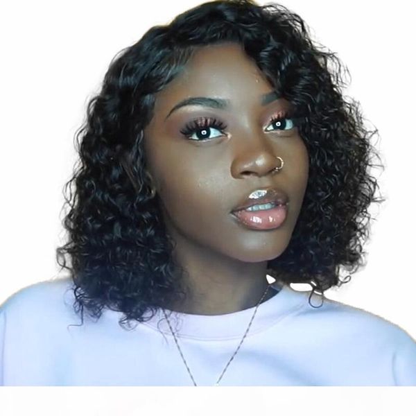 

13x4 water wave bob wig 150% density remy human hair bob lace front wigs pre plucked with baby human hair wigs, Black