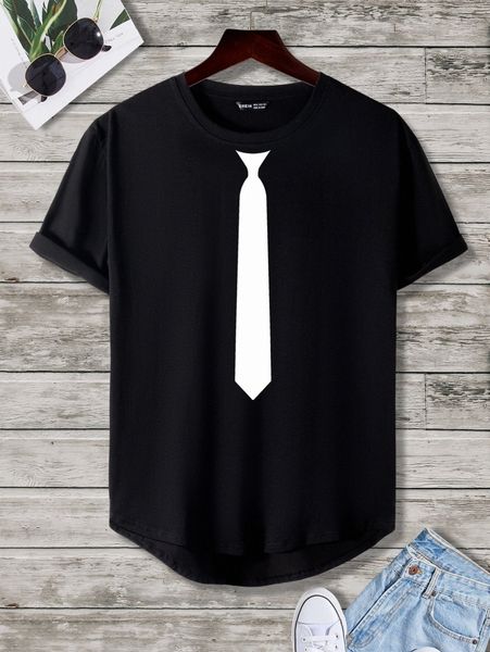 

men 1pc tie print high low hem tee a3bv#, White;black