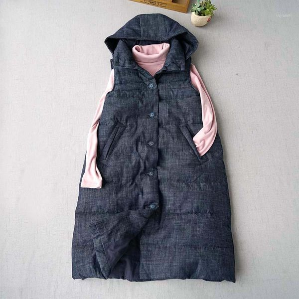 

winter autumn new arrivals women brief all-match japanese style denim hooded sleeveless comfortable warm white duck down vest1, Black