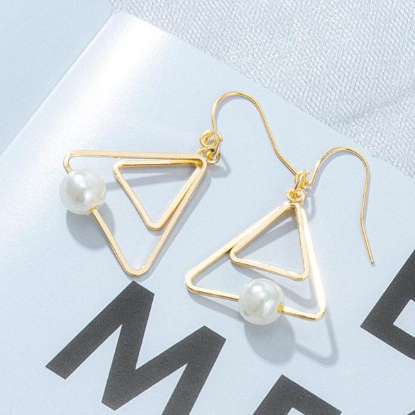 

New Simple Korean Pearl Earrings For Women Unique Statement Geometry Metal Dangle Drop Earing 2021 Fashion Brincos Party Jewelry, Silver