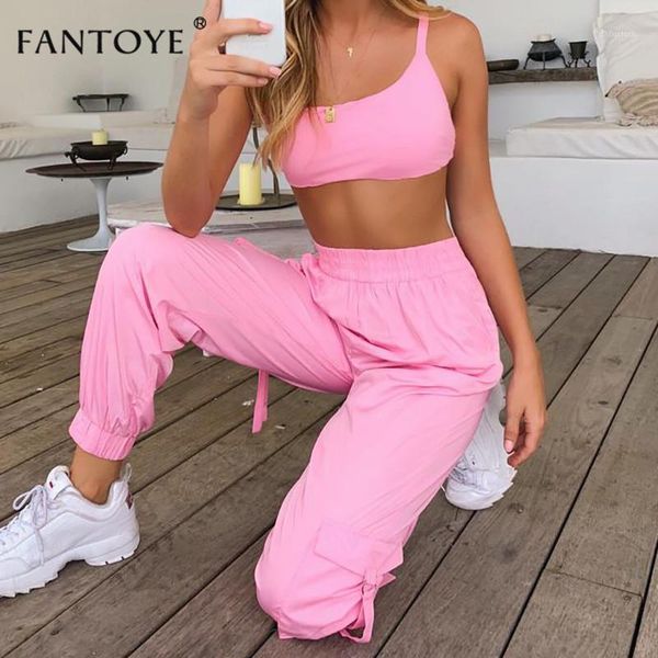

fantoye women casual pink two piece set and pants 2019 high streetwear sport suit overalls bodycon jumpsuit female tracksuit1, White