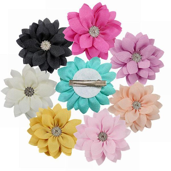 

10pcs/lot boutique barrettes beauty fabrics flower with rhinestones hair clips hairpins floral girls diy headdress accessories
