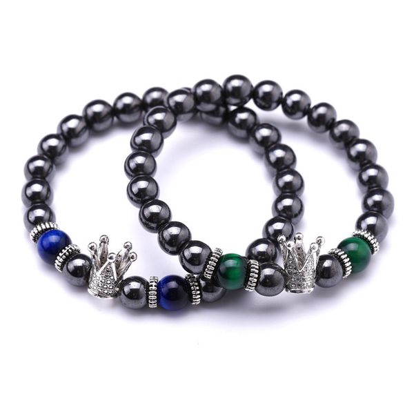 

Hign Quality Womens Colorful Natural Stone Lava Bead Link Antique Silver Crown Charm Bracelet