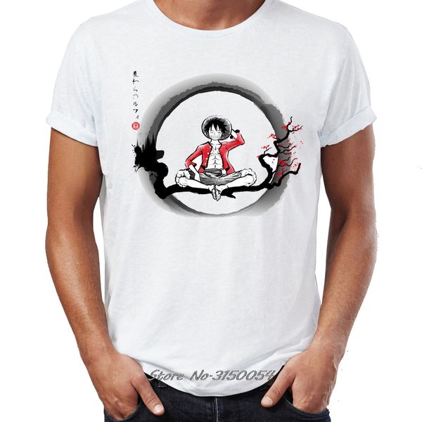 

sport summer new men cotton t shirt the pirate king and the cherry blossom tree luffy one piece anime badass t-shirt tees tshirt
