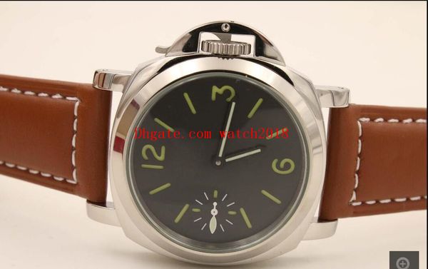 

original box men's hand-winde mechanical movement watches luminous p 00111 watches 44mm sport brown leather strap wristwatches, Slivery;brown