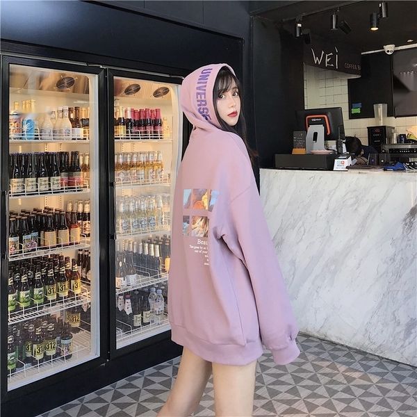 

ukn1b hooded autumn sleeve fire cec long thin ins trendy super korean women's loose large medium coat sweatersweater sweater length laz, Black