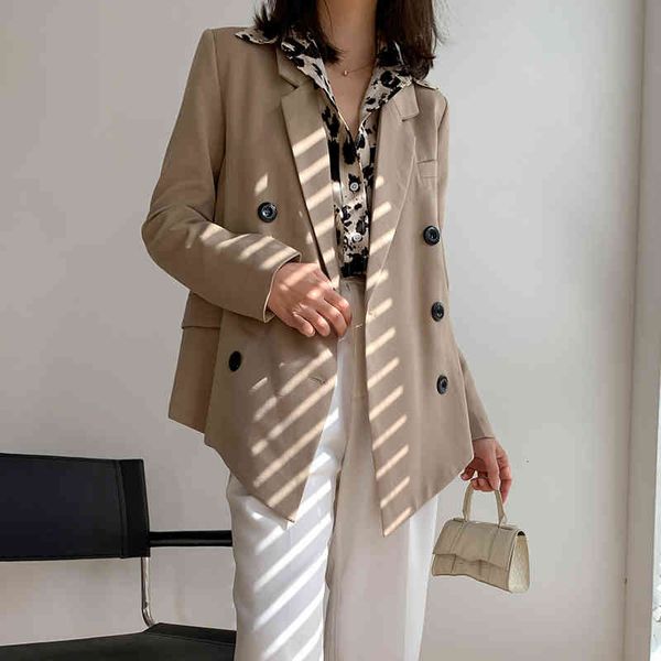 

women's suits & blazers [eam] women khaki double breasted big size blazer lapel long sleeve loose fit jacket fashion spring autumn 2022, White;black