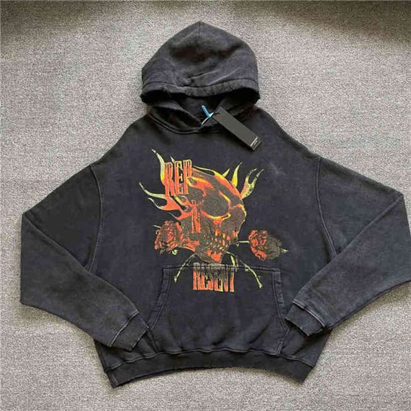 

representing uk tour hoodie vintage washing trunks men skull blossom graphic sweatshirts, Black