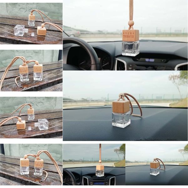 

transparent car bottle pendant perfumes square diffuser bottles with wooden cap