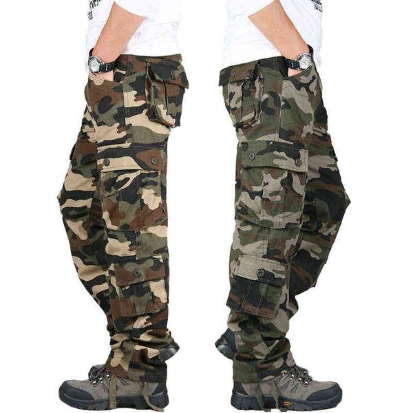 Camouflage-Cargohose für Herren, taktische Militär-Armee-Camo-Hose im Freien, Jogger, Wüste, Arbeitslänge, Overalls, große Größe H1223