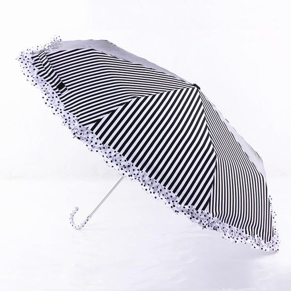 

curved handle lace umbrella travel creative folding uv sunny and rainy umbrella black white stripe lipstick print umbrellas gift dbc dh0875