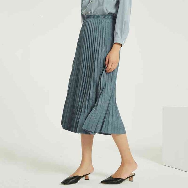 

skirts women suede pleated classic casual thick mid-calf skirt streetwear ladies bottom spring autumn jlse, Black