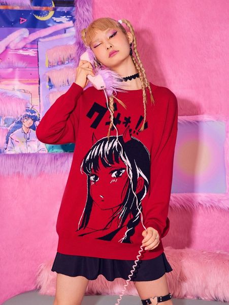 

romwe figure pattern drop shoulder sweater v3ax#, White