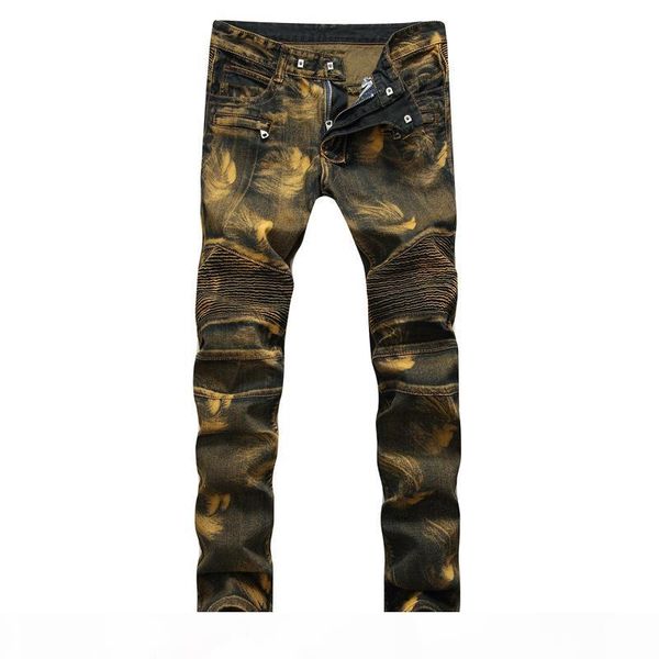 

men's ripped creased light jeans designer long slim trousers with holes mid rise straight size 28-40 high quality, Blue